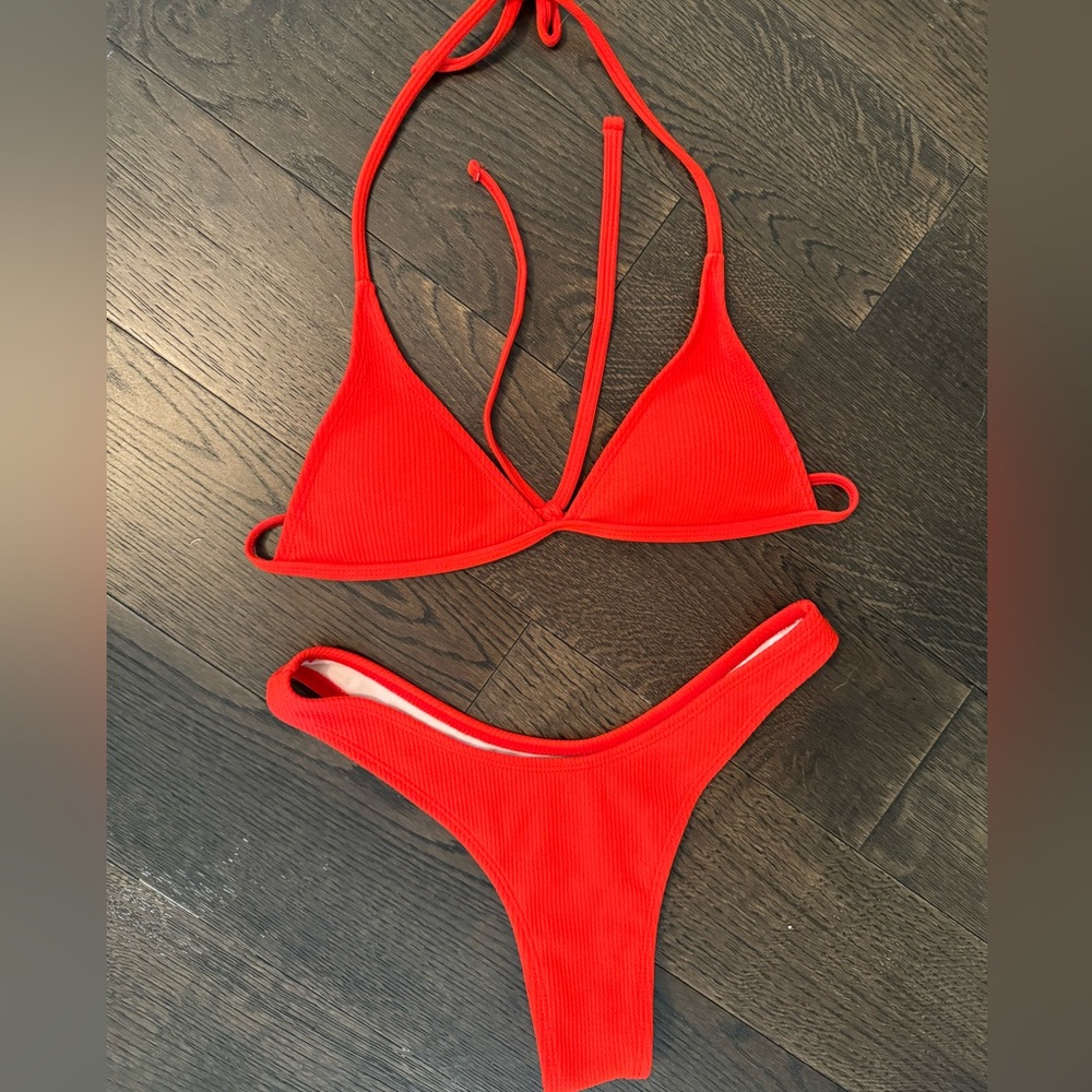 Red Ribbed Bikini